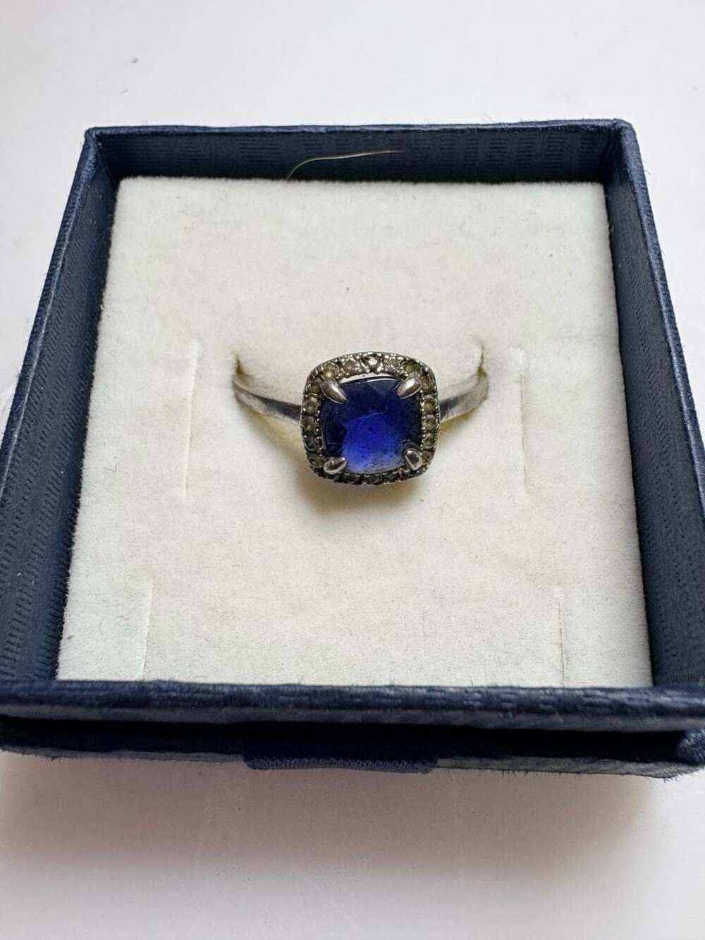 RSC Cushion Cut Blue Stone Halo Statement Ring